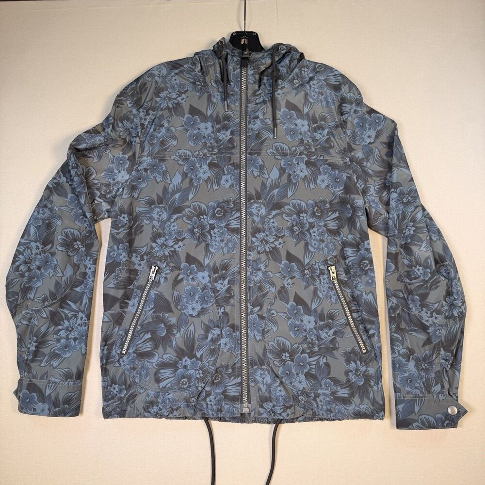 Coach Lightweight Jacket Size Medium Floral Print Blue Gray Full Zip EUC